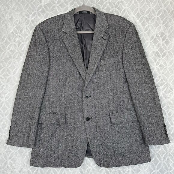 Andrew Fezza Wool Camel Hair Blazer Men 40S Gray Herringbone Suit Jacket Classic - Picture 1 of 12